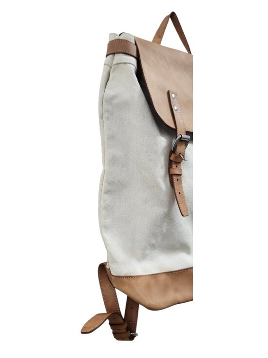 Sandqvist Canvas Leather Backpack Beige Tan Roll Top Laptop Travel Rucksack main image 6